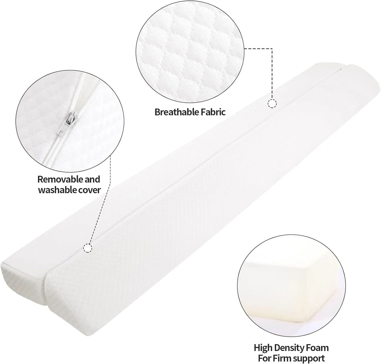 MABOZOO Pillow Wedge for Headboard Gap,White Bed Wedge Gap Filler Twin Size,Foldable Bed Wedge Pillow for Headboard,Foam Mattress Gap Filler,39"x6"x6"