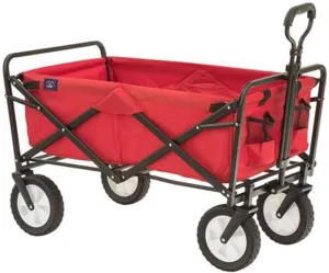 Mac Sports Heavy Duty Steel Frame Collapsible Folding 150 Pound Capacity Outdoor Camping Garden Utility Wagon Yard Cart, Red