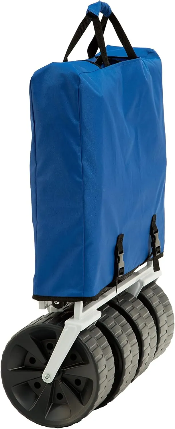 MacSports All Terrain Beach Wagon with Side Table|Heavy Duty Collapsible Folding Cart with Large Wheels for Beach Day, Picnic, Camping, Outdoor Activities | Blue/White