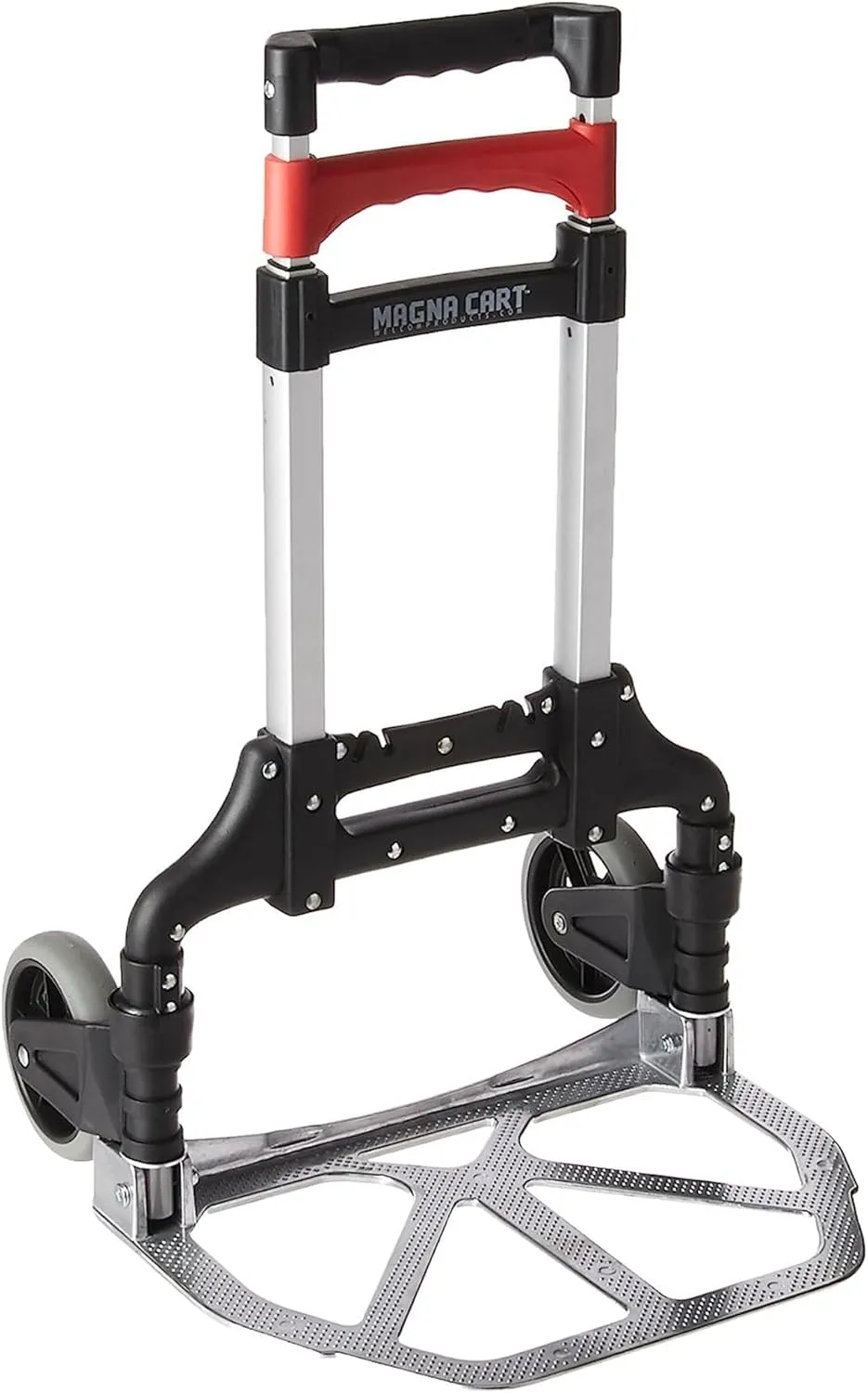 Magna Cart 1 Pack Foldable Hand Cart, Aluminum Dolly Truck w/ Wheels, 150 Lbs, Black/Red