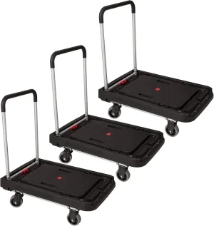 Magna Cart 3 Pack Folding Dolly Cart, Platform Hand Truck with Wheels, 500 Lbs