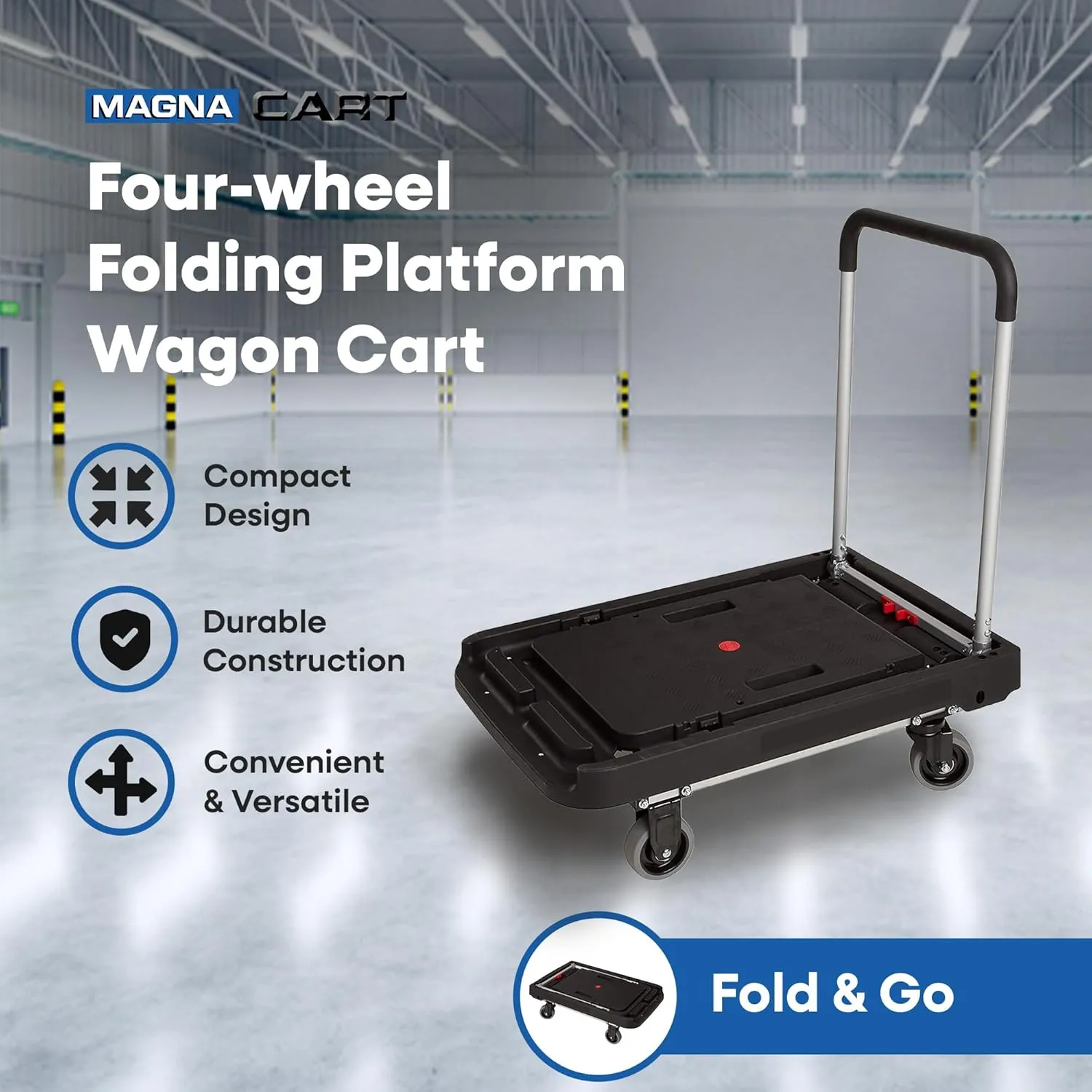 Magna Cart Foldable Dolly Cart, Platform Hand Truck with Wheels, 500 Lbs