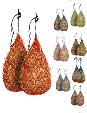 Majestic Ally 2 pcs 42" Long and 2.0"x 2.0" Holed Hay Net for Horses, Adjustable Travel Feeder, Regulate Intake of Hay hence Improve Digestion and Reduce Waste (RED)
