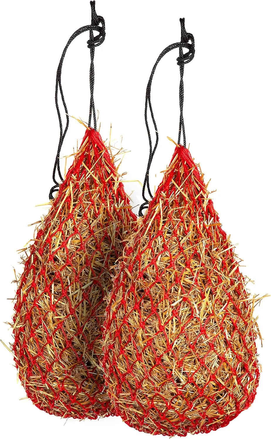 Majestic Ally 2 pcs 42" Long and 2.0"x 2.0" Holed Hay Net for Horses, Adjustable Travel Feeder, Regulate Intake of Hay hence Improve Digestion and Reduce Waste (RED)