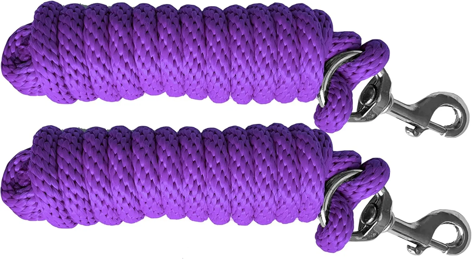 Majestic Ally Pack of 2 Solid Poly Lead Rope for Horses & Livestock – 10 Foot Long and 5/8 inch Thick - Replaceable Heavy-Duty Bolt Snap – Handmade – Soft, Broken in Feel (Purple)
