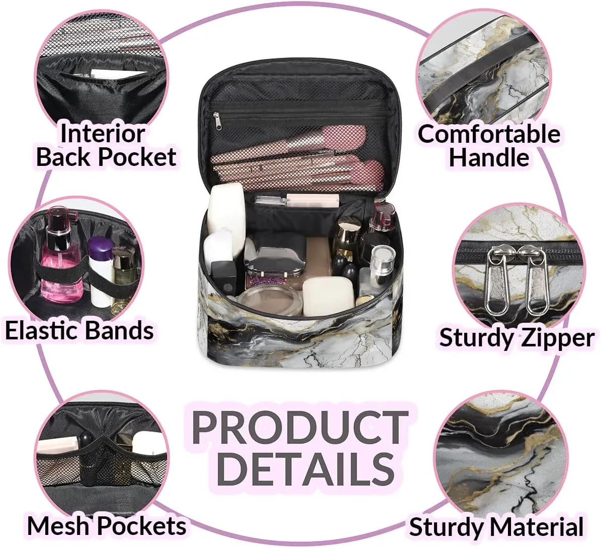 Makeup Bag Large Abstract Marble Texture Toiletry Bag for Women Travel Cosmetic Bag Portable Makeup Bag for Bottles Brushes Lipstick Skin Care
