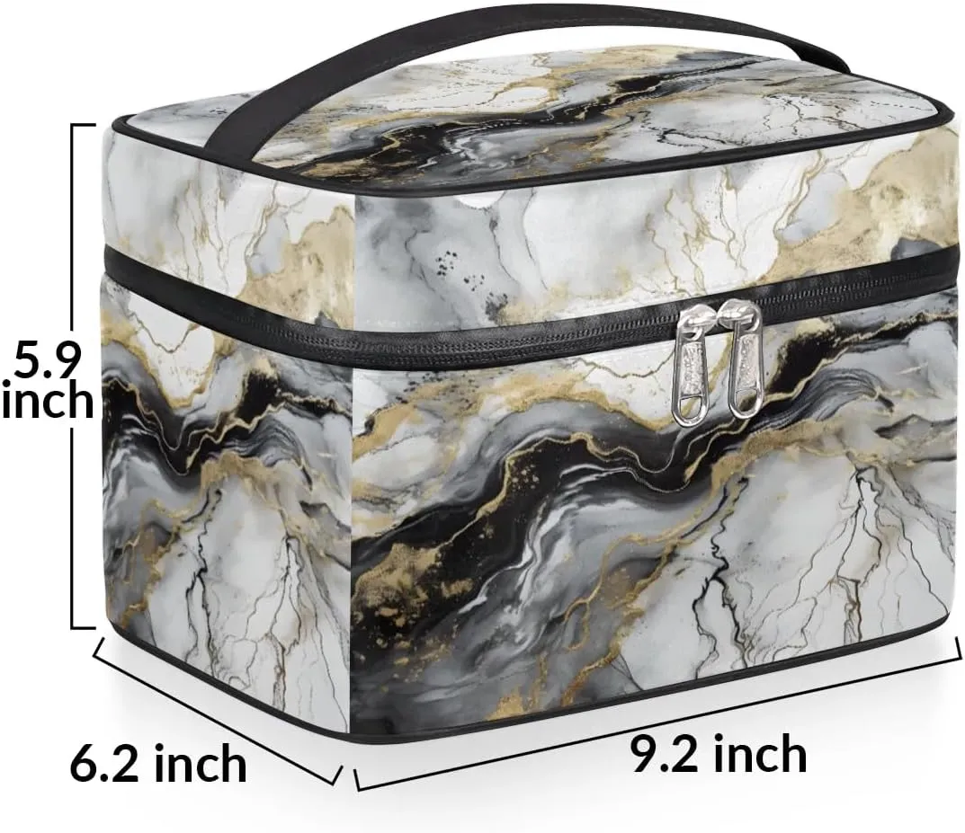 Makeup Bag Large Abstract Marble Texture Toiletry Bag for Women Travel Cosmetic Bag Portable Makeup Bag for Bottles Brushes Lipstick Skin Care