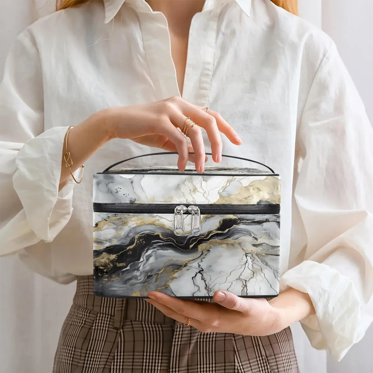 Makeup Bag Large Abstract Marble Texture Toiletry Bag for Women Travel Cosmetic Bag Portable Makeup Bag for Bottles Brushes Lipstick Skin Care