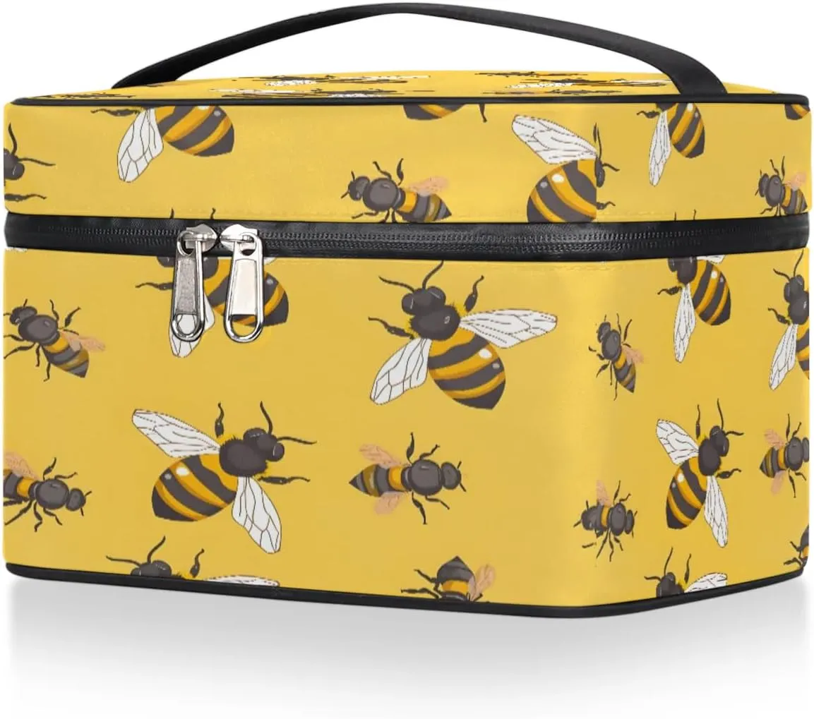 Makeup Bag Large Bees Theme Toiletry Bag for Women Travel Cosmetic Bag Portable Makeup Bag for Bottles Brushes Lipstick Skin Care