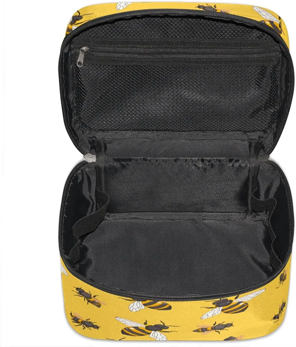 Makeup Bag Large Bees Theme Toiletry Bag for Women Travel Cosmetic Bag Portable Makeup Bag for Bottles Brushes Lipstick Skin Care