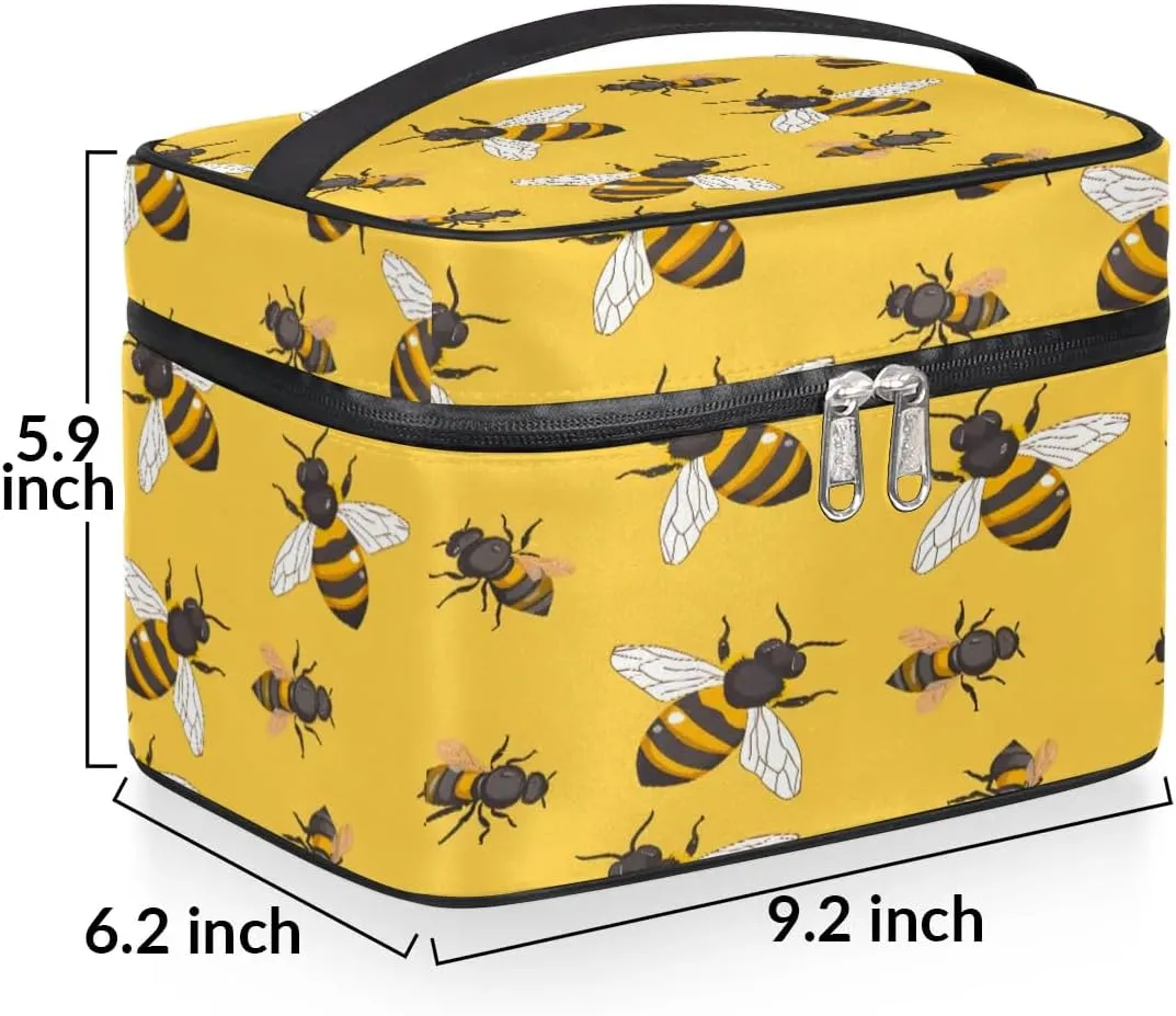 Makeup Bag Large Bees Theme Toiletry Bag for Women Travel Cosmetic Bag Portable Makeup Bag for Bottles Brushes Lipstick Skin Care