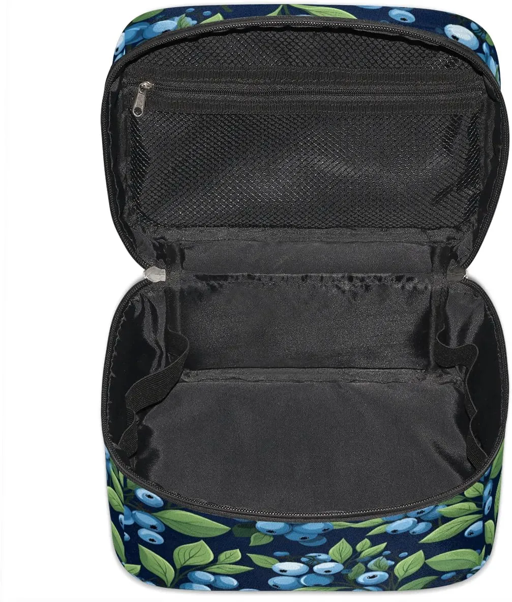 Makeup Bag Large Blueberries Printed Toiletry Bag for Women Travel Cosmetic Bag Portable Makeup Bag for Bottles Brushes Lipstick Skin Care