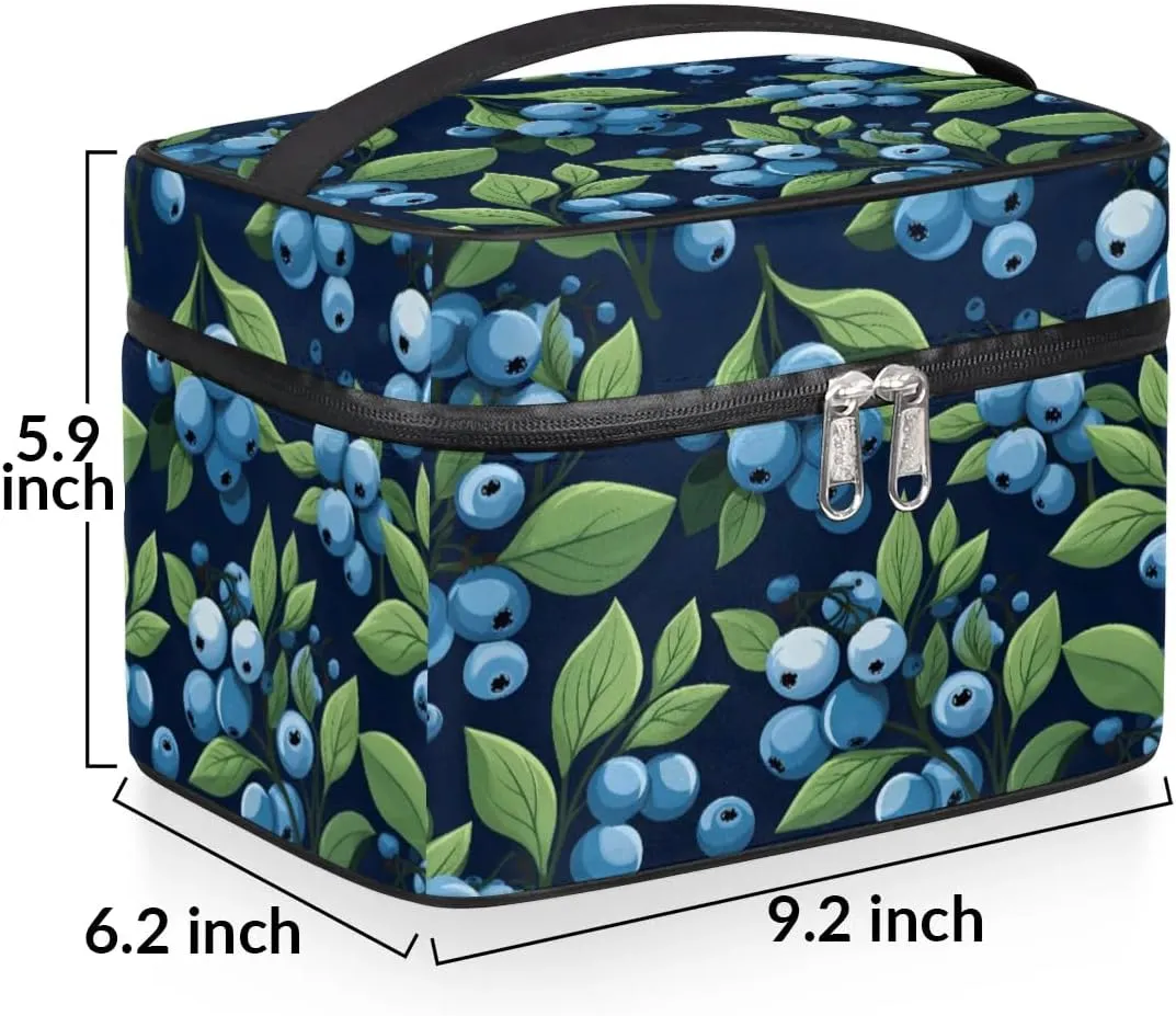 Makeup Bag Large Blueberries Printed Toiletry Bag for Women Travel Cosmetic Bag Portable Makeup Bag for Bottles Brushes Lipstick Skin Care