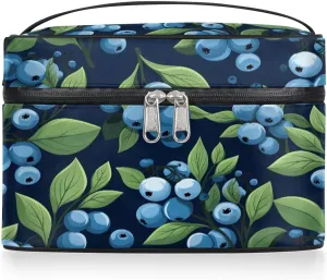 Makeup Bag Large Blueberries Printed Toiletry Bag for Women Travel Cosmetic Bag Portable Makeup Bag for Bottles Brushes Lipstick Skin Care