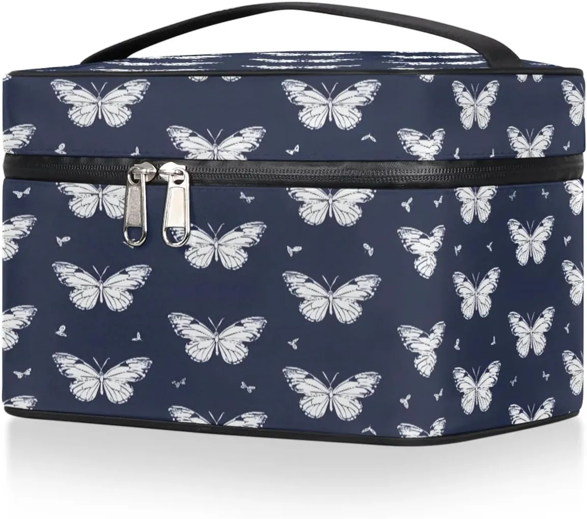 Makeup Bag Large Butterflies Pattern Toiletry Bag for Women Travel Cosmetic Bag Portable Makeup Bag for Bottles Brushes Lipstick Skin Care