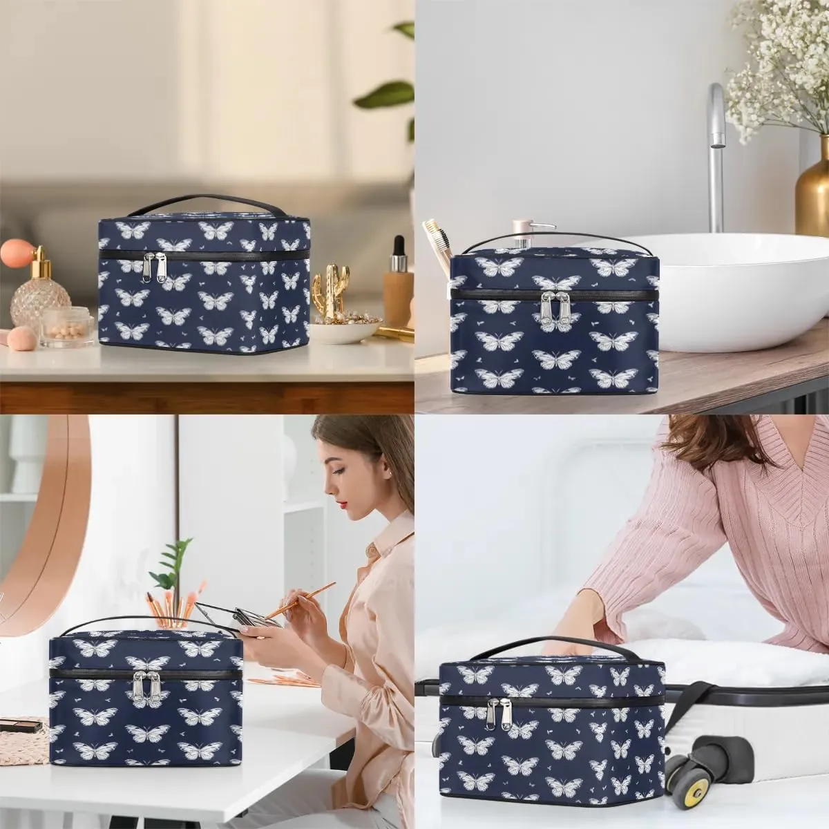 Makeup Bag Large Butterflies Pattern Toiletry Bag for Women Travel Cosmetic Bag Portable Makeup Bag for Bottles Brushes Lipstick Skin Care