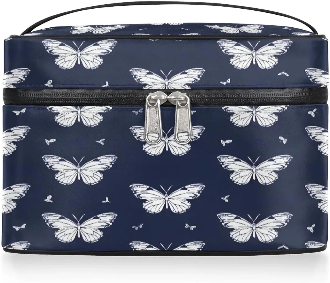 Makeup Bag Large Butterflies Pattern Toiletry Bag for Women Travel Cosmetic Bag Portable Makeup Bag for Bottles Brushes Lipstick Skin Care