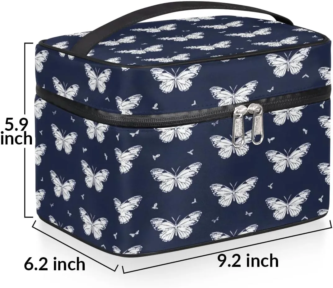 Makeup Bag Large Butterflies Pattern Toiletry Bag for Women Travel Cosmetic Bag Portable Makeup Bag for Bottles Brushes Lipstick Skin Care