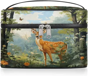 Makeup Bag Large Deer Forest Animal Toiletry Bag for Women Travel Cosmetic Bag Portable Makeup Bag for Bottles Brushes Lipstick Skin Care