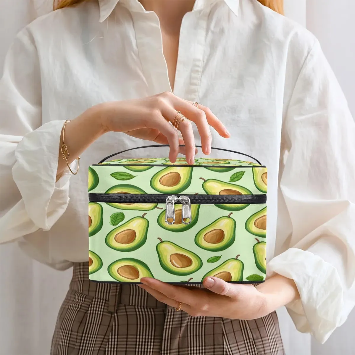 Makeup Bag Large Fruit Avocado Toiletry Bag for Women Travel Cosmetic Bag Portable Makeup Bag for Bottles Brushes Lipstick Skin Care
