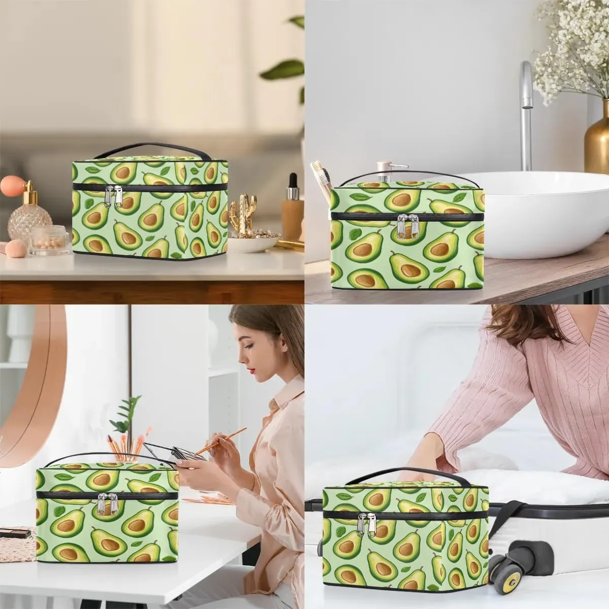 Makeup Bag Large Fruit Avocado Toiletry Bag for Women Travel Cosmetic Bag Portable Makeup Bag for Bottles Brushes Lipstick Skin Care