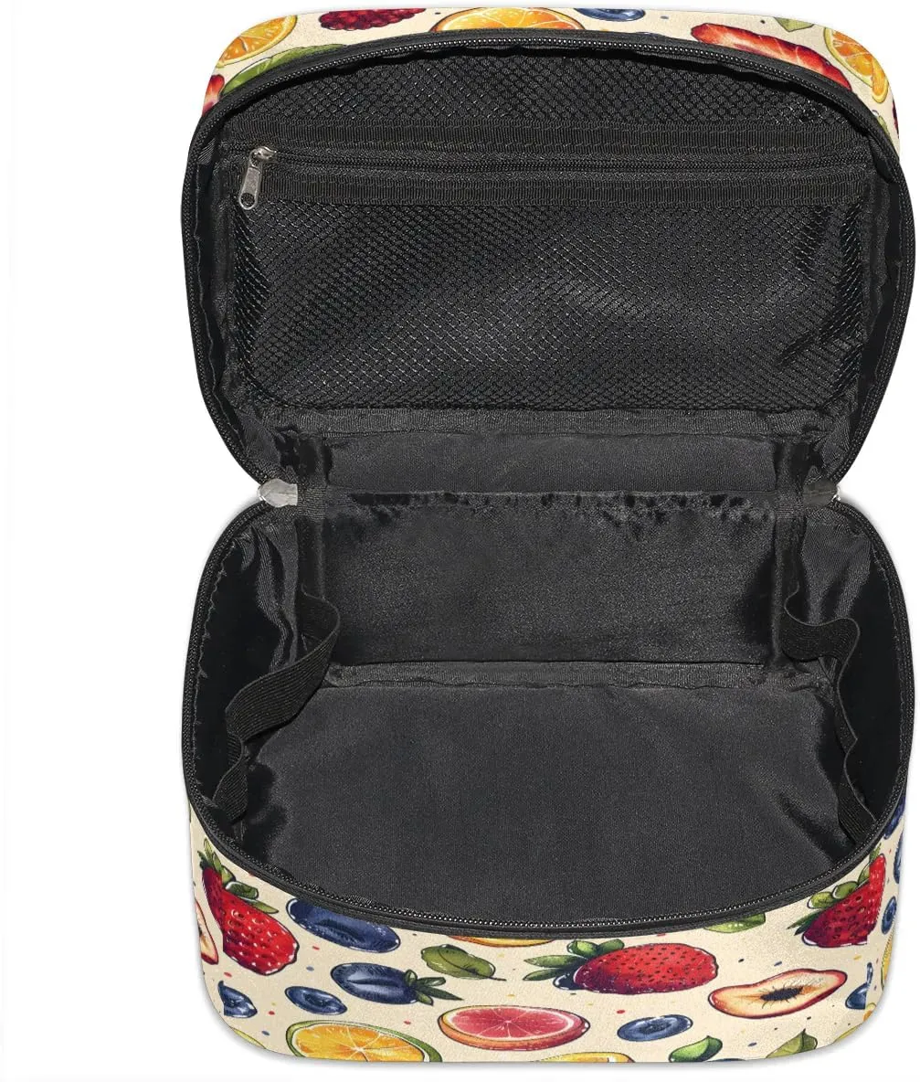Makeup Bag Large Fruit Strawberry Orange Toiletry Bag for Women Travel Cosmetic Bag Portable Makeup Bag for Bottles Brushes Lipstick Skin Care