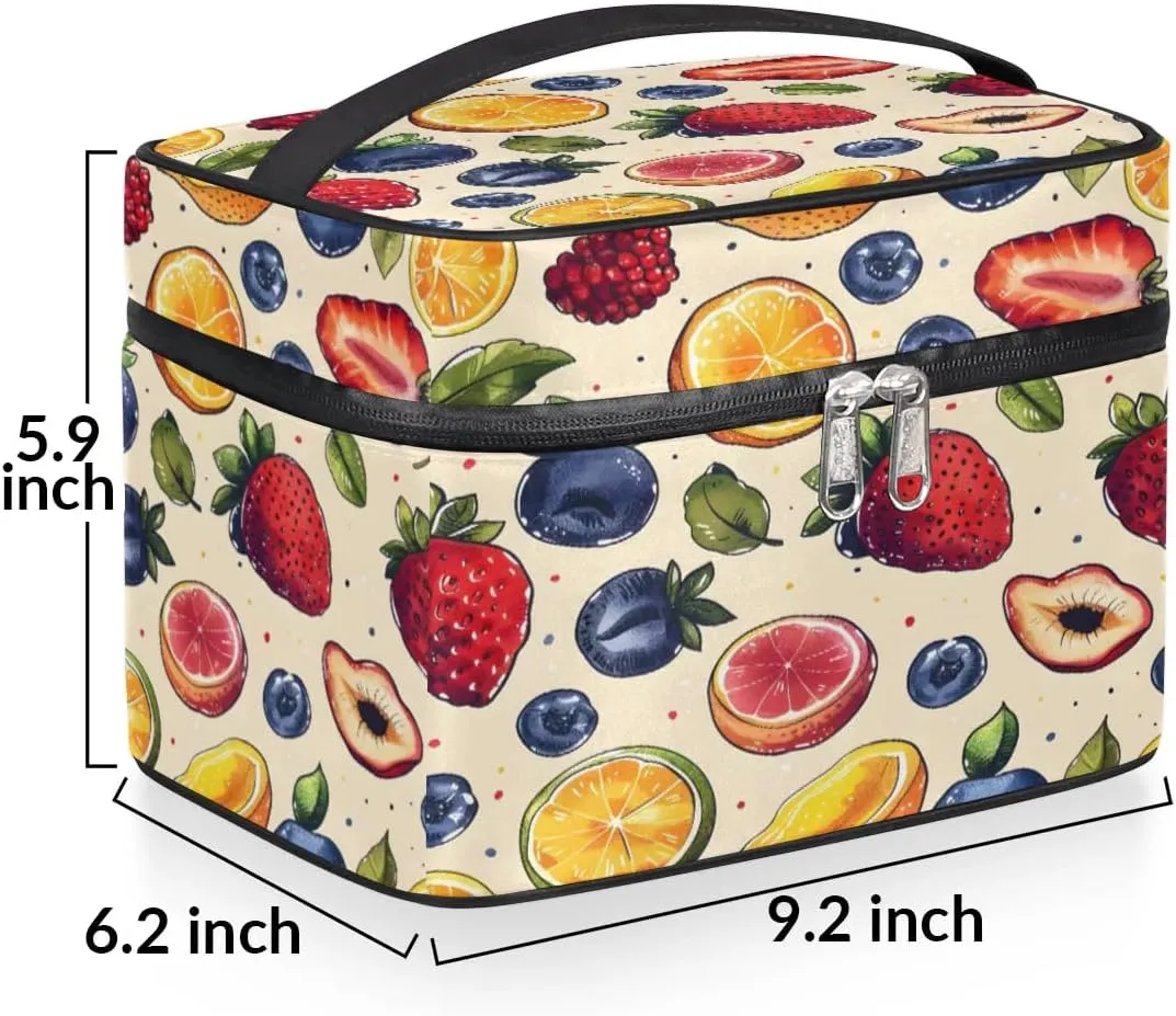 Makeup Bag Large Fruit Strawberry Orange Toiletry Bag for Women Travel Cosmetic Bag Portable Makeup Bag for Bottles Brushes Lipstick Skin Care
