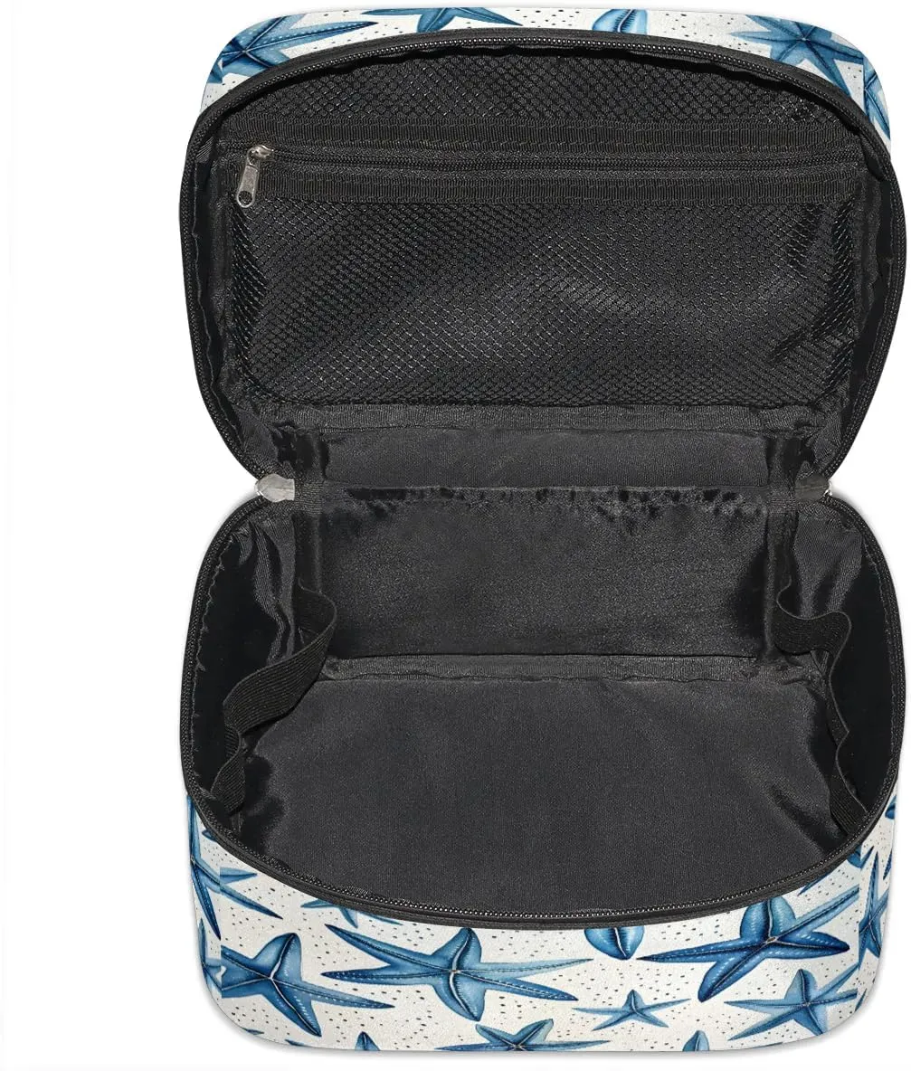 Makeup Bag Large Ocean Theme Starfish Toiletry Bag for Women Travel Cosmetic Bag Portable Makeup Bag for Bottles Brushes Lipstick Skin Care