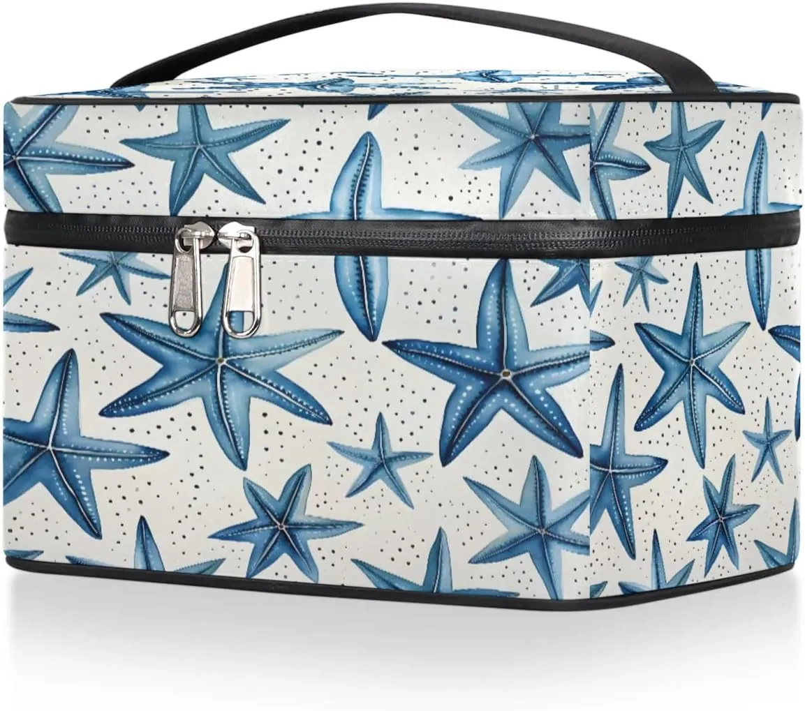 Makeup Bag Large Ocean Theme Starfish Toiletry Bag for Women Travel Cosmetic Bag Portable Makeup Bag for Bottles Brushes Lipstick Skin Care