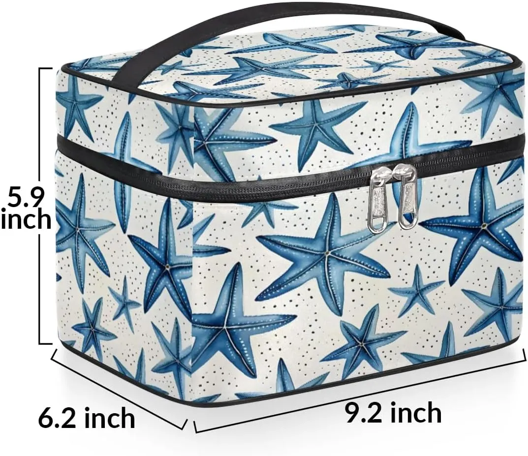 Makeup Bag Large Ocean Theme Starfish Toiletry Bag for Women Travel Cosmetic Bag Portable Makeup Bag for Bottles Brushes Lipstick Skin Care