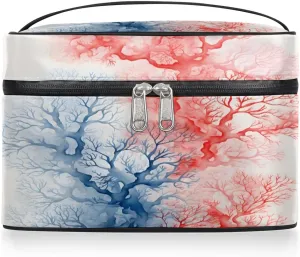 Makeup Bag Large Watercolor Coral Toiletry Bag for Women Travel Cosmetic Bag Portable Makeup Bag for Bottles Brushes Lipstick Skin Care