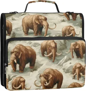 Mammoths Animals Pattern Zipper Binder, 1.5 inch 3 Ring Binder Organizer Bag with Handle and Shoulder Strap, Multi-Pocket, 500 Sheet Capacity
