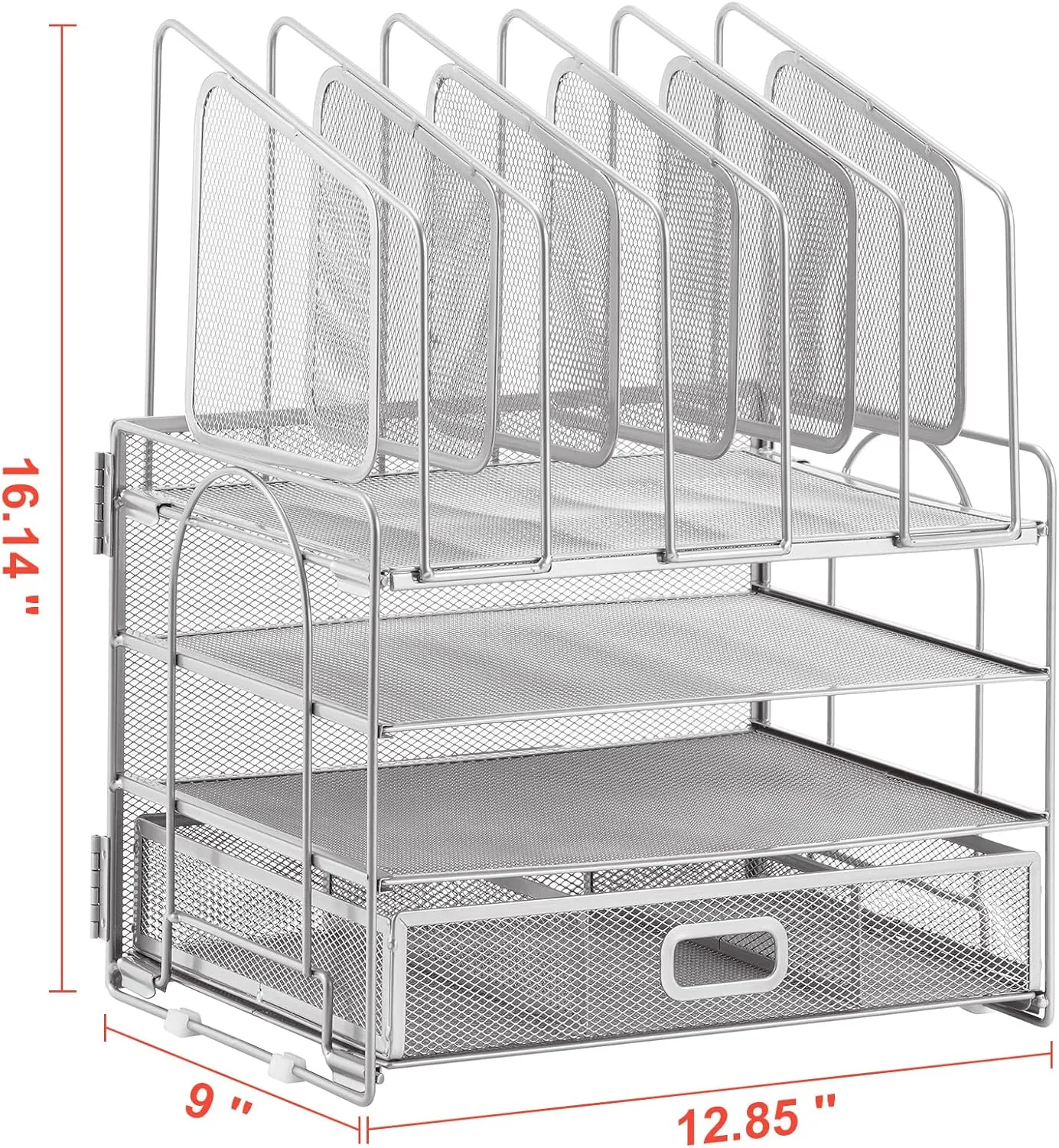 Marbrasse Desk Organizers, 4-Tier Mesh Desk File Organizer with 5 Vertical File Holders and 2 Pen Holders, Multifunction Desktop Organizer,Desk Organizers and Accessories for Home Office (Silver)