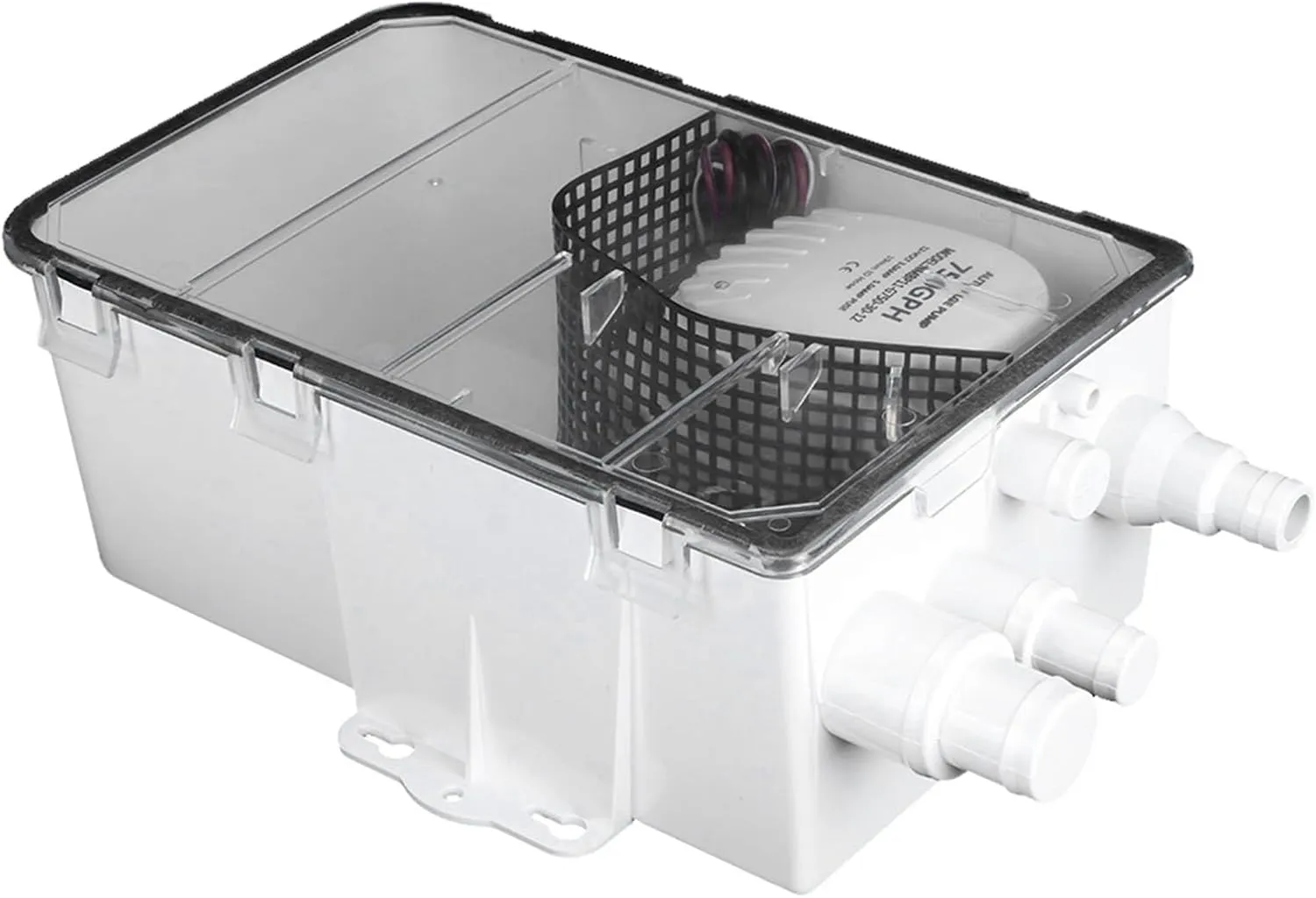 Marine Shower Pump, 12V 750GPH Boat RV Multi Port Drain System Built in Switch, Transparent Cover, Check Valve Ignition Protection for Easy Operation