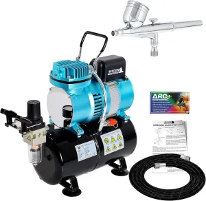 Master Airbrush Cool Runner II Dual Fan Air Storage Tank Compressor System Kit with a G22 Gravity Feed Airbrush Set with 0.3 mm Tip - Hose, Holder, How-To Guide - Hobby, Auto, Cake, Tattoo, Body Art