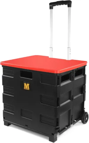 MaxWorks 50919 Collapsible Black Rolling Folding Dolly Grocery Cart - Multi-Functional Teacher Dolly with Extra Storage, Durable Wheels, and Easy-to-Fold Design for Classroom, Office, Shopping