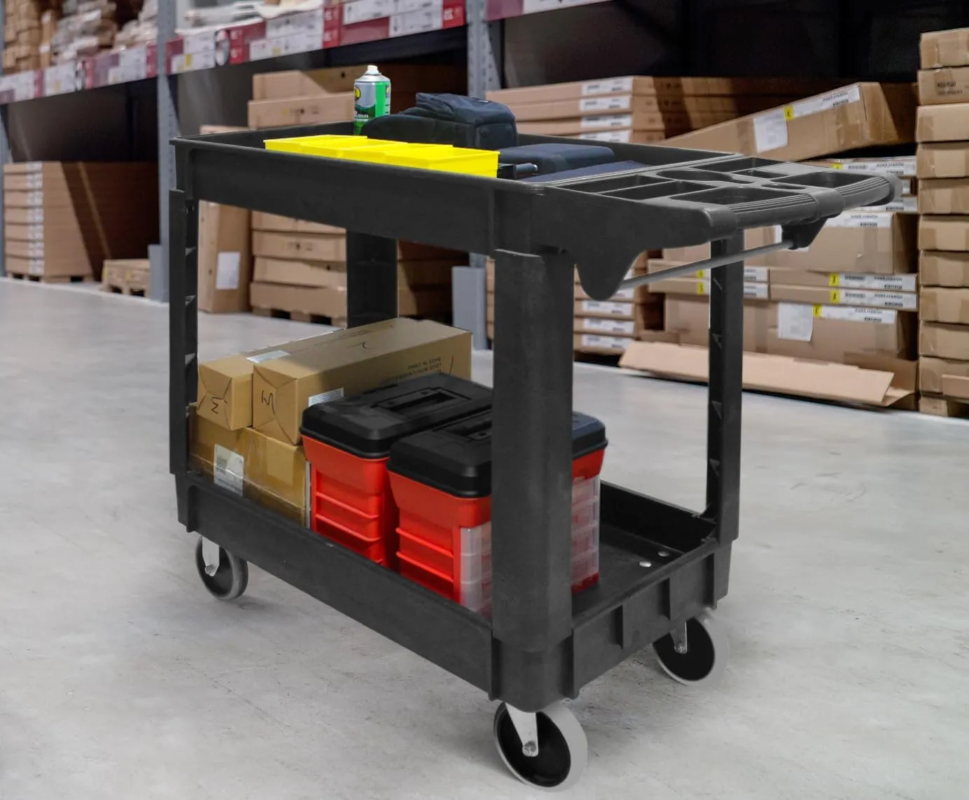 MaxWorks 50993 500-lb Utility Service PP Cart with Two Trays and Wheels 40 inch x 17 inch Overall Dimensions