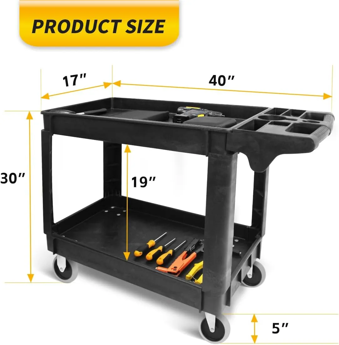 MaxWorks 50993 500-lb Utility Service PP Cart with Two Trays and Wheels 40 inch x 17 inch Overall Dimensions