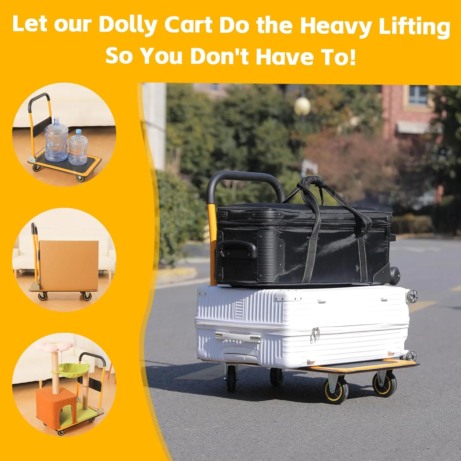 MaxWorks 80876- Foldable Platform Truck Push Dolly 330 lb. Weight Capacity Black and Yellow 28.75" x 18.75" x 33"