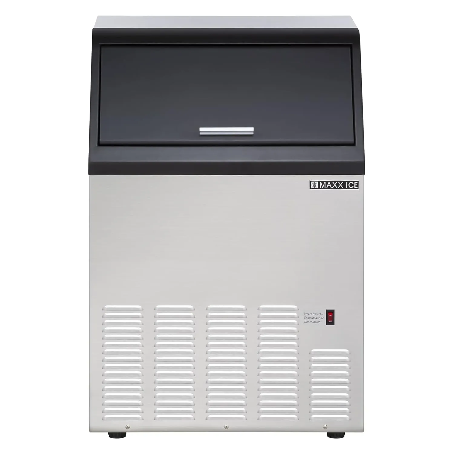 Maxx Ice Self-Contained 100lb Ice Maker, Air Cooled, Stainless Steel and Black Trim with 35lbs Ice Storage Capacity