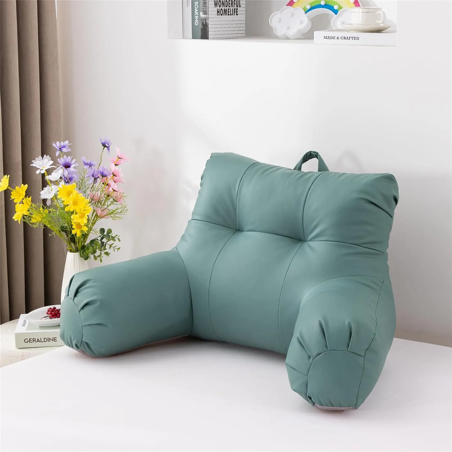 Meeting Story Lmitation Leather Reading Pillows with Arms Soft Bed Rest Pillow for Adults, Teens, Kids (Blue)