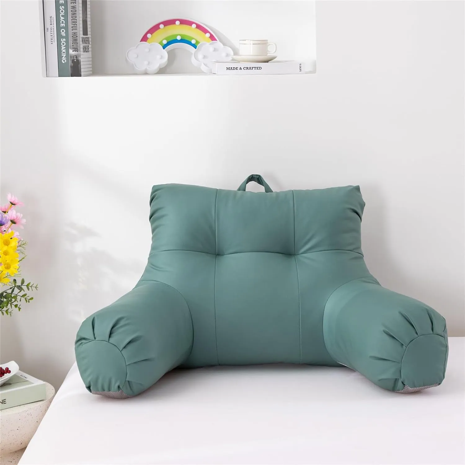 Meeting Story Lmitation Leather Reading Pillows with Arms Soft Bed Rest Pillow for Adults, Teens, Kids (Blue)