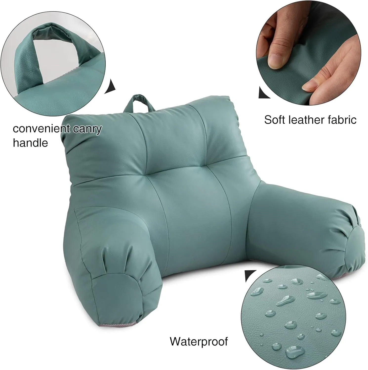 Meeting Story Lmitation Leather Reading Pillows with Arms Soft Bed Rest Pillow for Adults, Teens, Kids (Blue)
