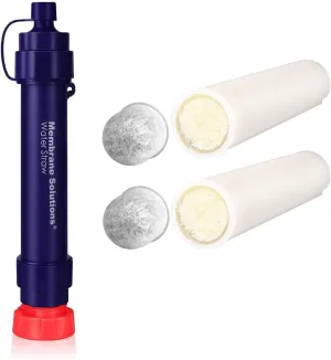 Membrane Solutions WS02 Water Filter Straw, Detachable 4-Stage 0.1-Micron Portable Water Filter Camping, 5000L Water Purifier Survival Gear and Equipment for Travel & Emergency (1 Pack   2 Filters)