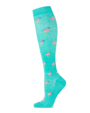 MEMOI MFY06337 TEAL FANCY FLAMINGO COMPRESSION SOCKS