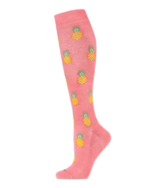 MEMOI MFY06341 PINEAPPLE PARADISE COMPRESSION SOCKS PINK