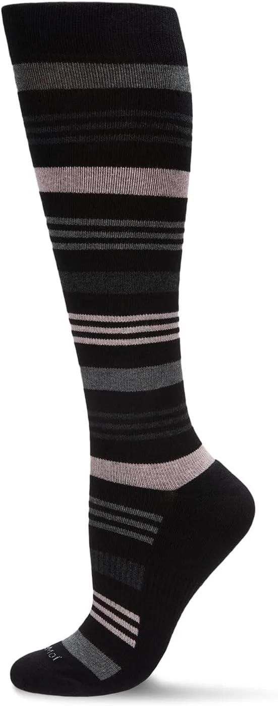 MeMoi Unisex Black Multi Striped Cotton Blend 15-20mmHg Graduated Compression Socks
