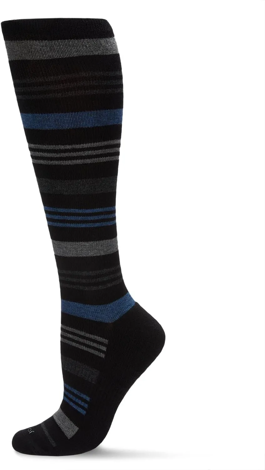 MeMoi Unisex Black Multi Striped Cotton Blend 15-20mmHg Graduated Compression Socks