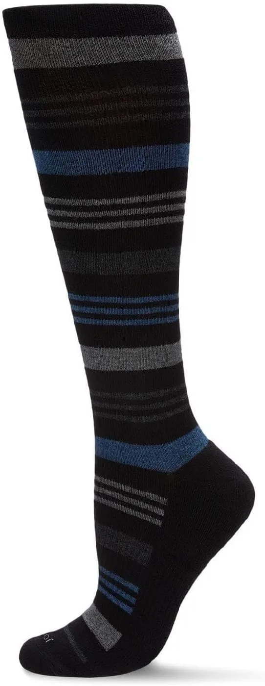 MeMoi Unisex Black Multi Striped Cotton Blend 15-20mmHg Graduated Compression Socks