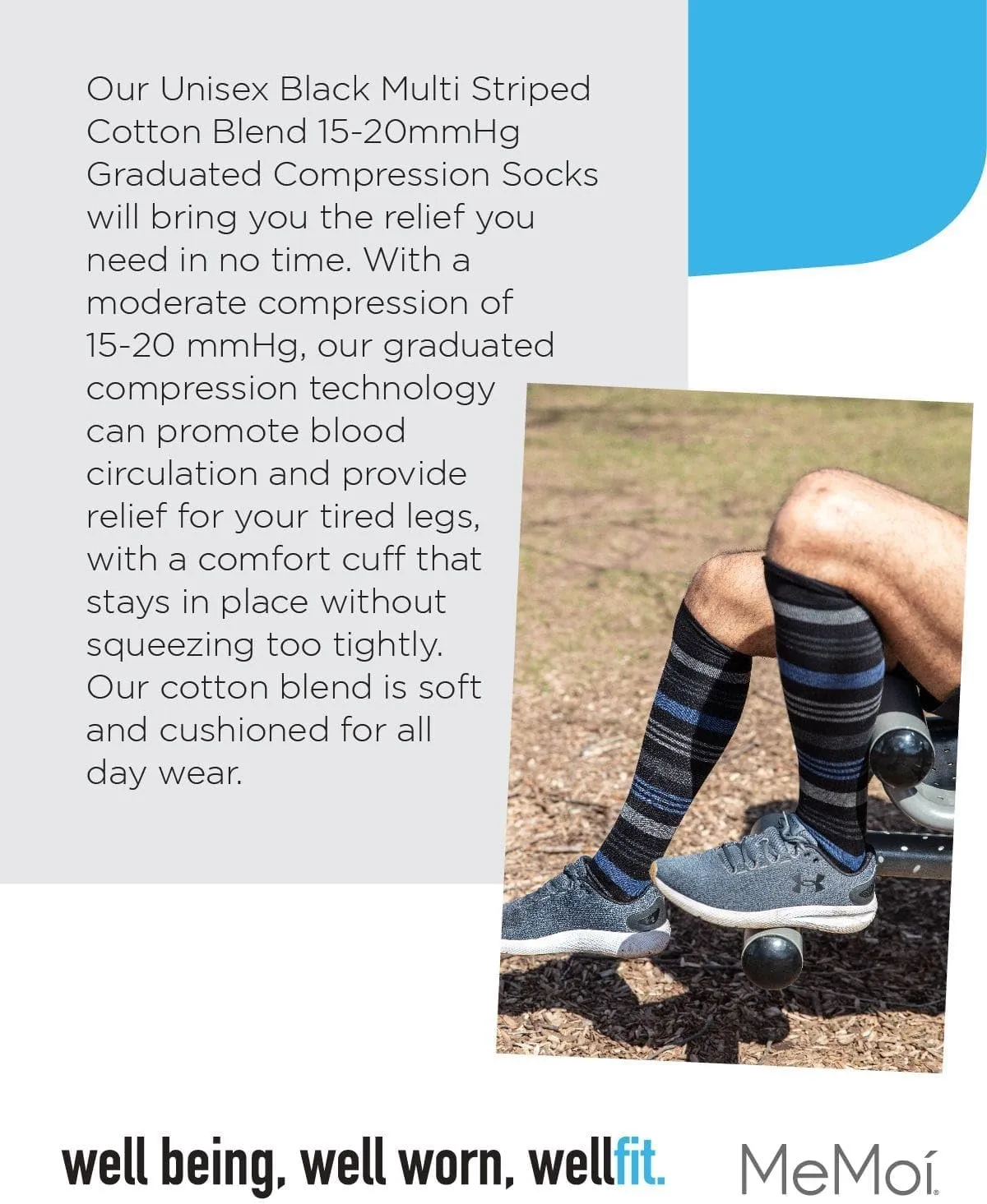 MeMoi Unisex Black Multi Striped Cotton Blend 15-20mmHg Graduated Compression Socks